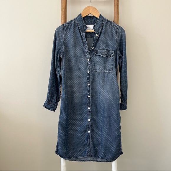 Current/Elliott Cardinal Polka Dot Denim Chambray Long Sleeve Shirt Dress Size 1 - Picture 4 of 12